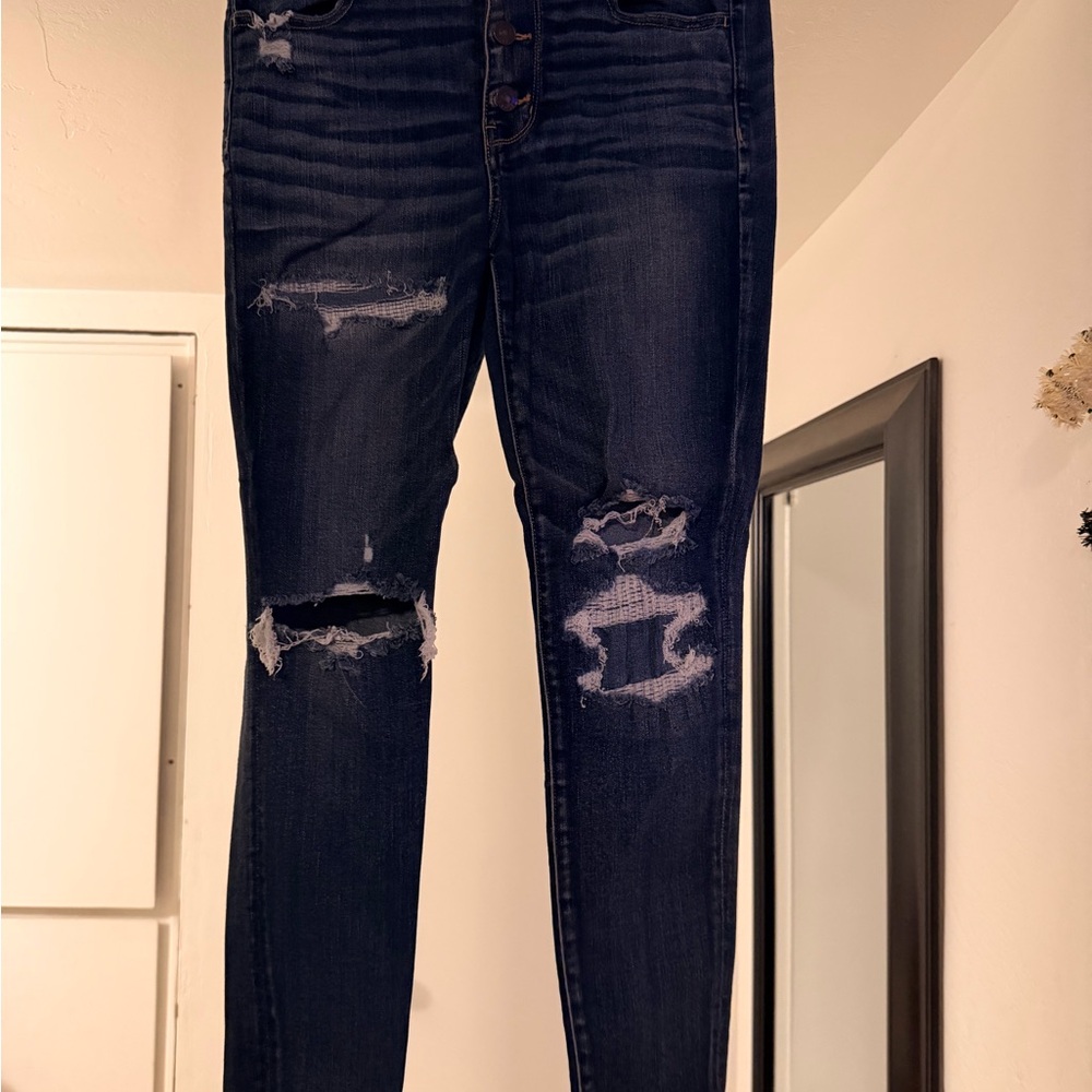 American Eagle Outfitters Dark Blue Distressed Skinny Jeans